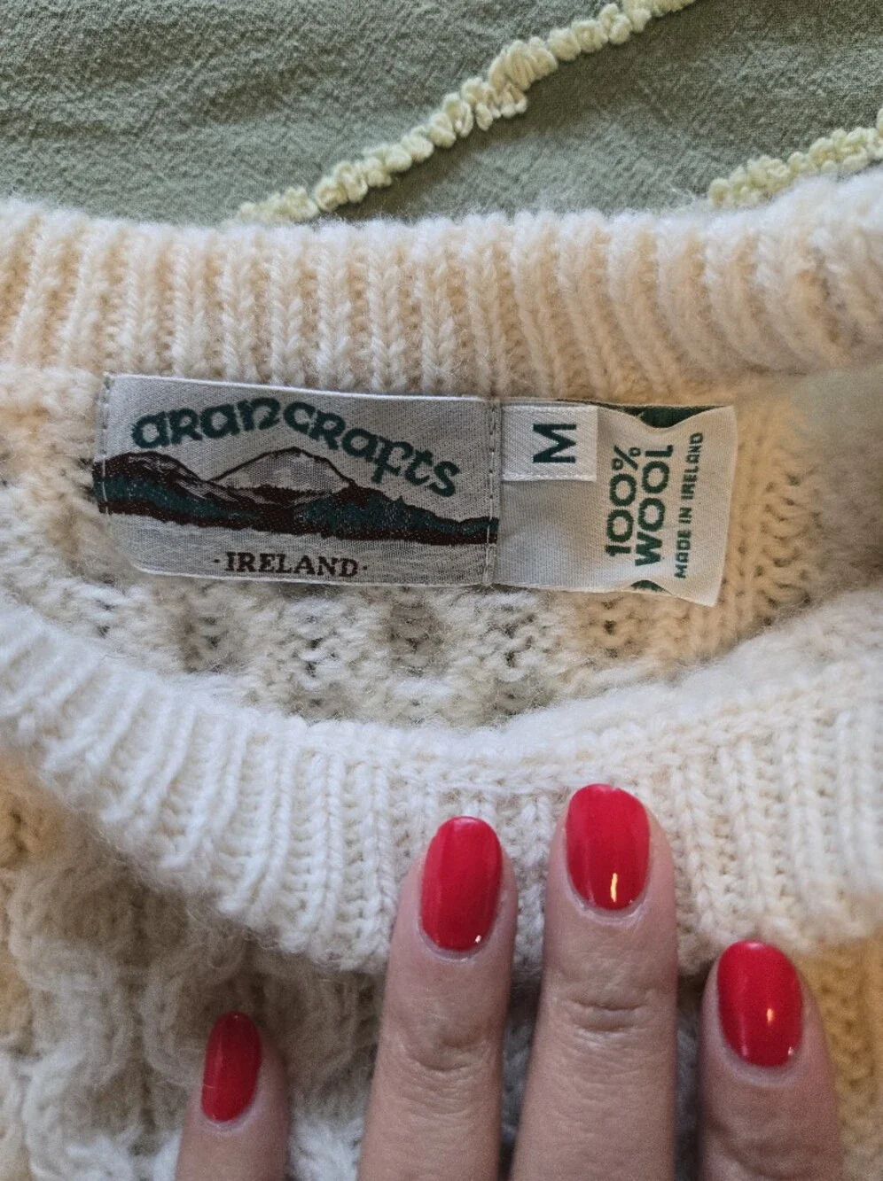 Aran Crafts Cream Cable Knit 100% Wool Sweater